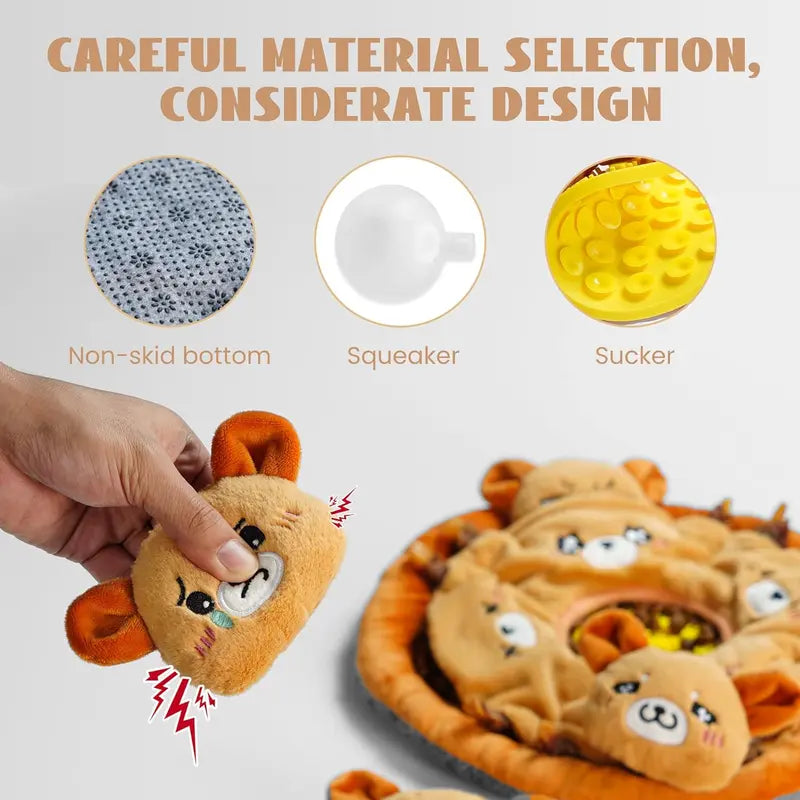 Nocciola 6-In-1 Bear Squeaky Dog Toys, Indestructible Dog Toys for Medium Dogs, Dog Puzzle Toys for Small to Large Dog with a Licking Mat for Behavior Training, for Small to Large Dog