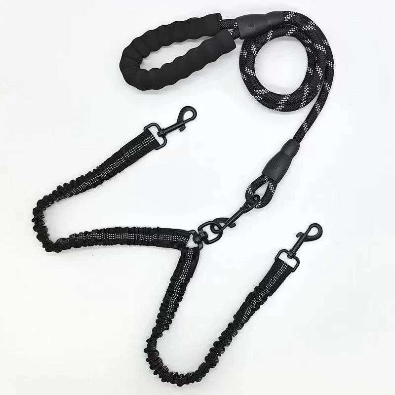 Tangle-Free Dual Dog Leash with Bungee – Shock Absorbing, No-Pull Design – Walk Two Dogs, Tangle-Free!