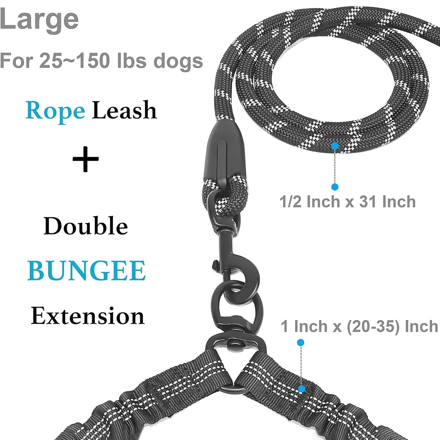 Tangle-Free Dual Dog Leash with Bungee – Shock Absorbing, No-Pull Design – Walk Two Dogs, Tangle-Free!