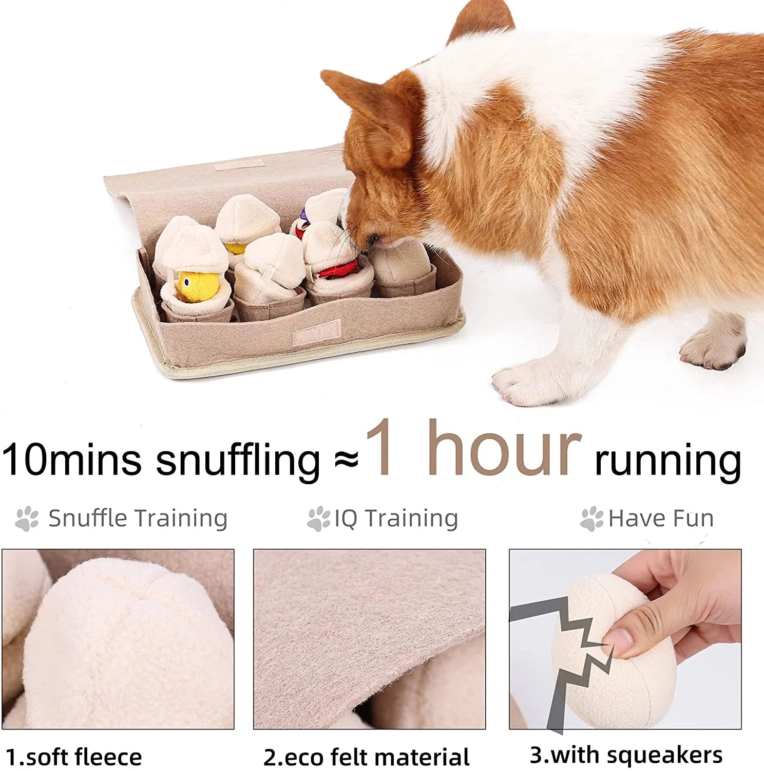 Snuffle Surprise Mat – Interactive Egg Hunt Puzzle for Dogs with Squeaky Plush Toys