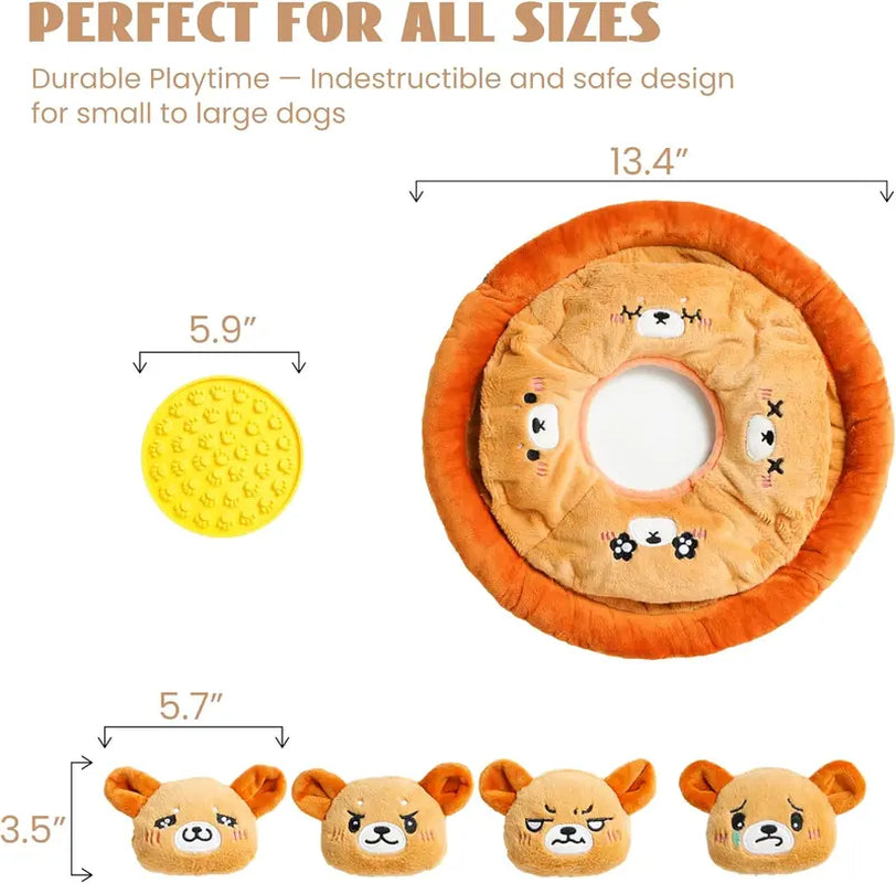 Nocciola 6-In-1 Bear Squeaky Dog Toys, Indestructible Dog Toys for Medium Dogs, Dog Puzzle Toys for Small to Large Dog with a Licking Mat for Behavior Training, for Small to Large Dog