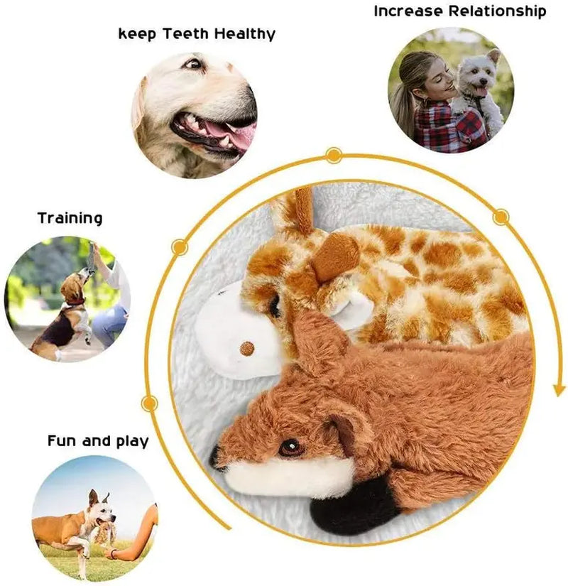 Nocciola 5 PCS Jungle Series Crinkle Dog Toys, No Stuffing Squeaky Dog Toys with Double Layer Reinforced Fabric, Squirrel Fox Cow Dog Toys for Small to Large Dogs, Toybox Canine