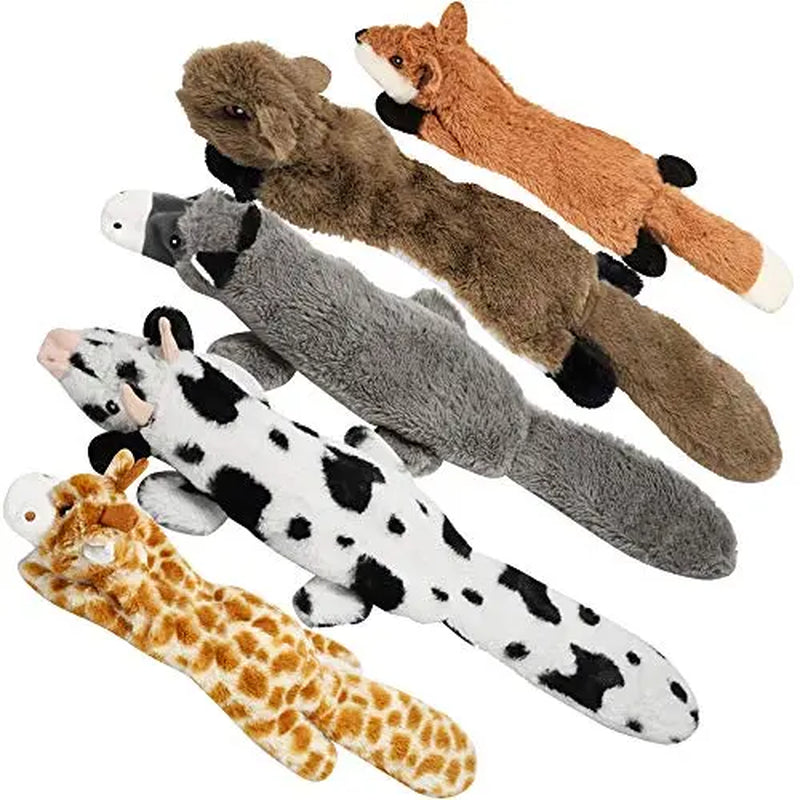 Nocciola 5 PCS Jungle Series Crinkle Dog Toys, No Stuffing Squeaky Dog Toys with Double Layer Reinforced Fabric, Squirrel Fox Cow Dog Toys for Small to Large Dogs, Toybox Canine