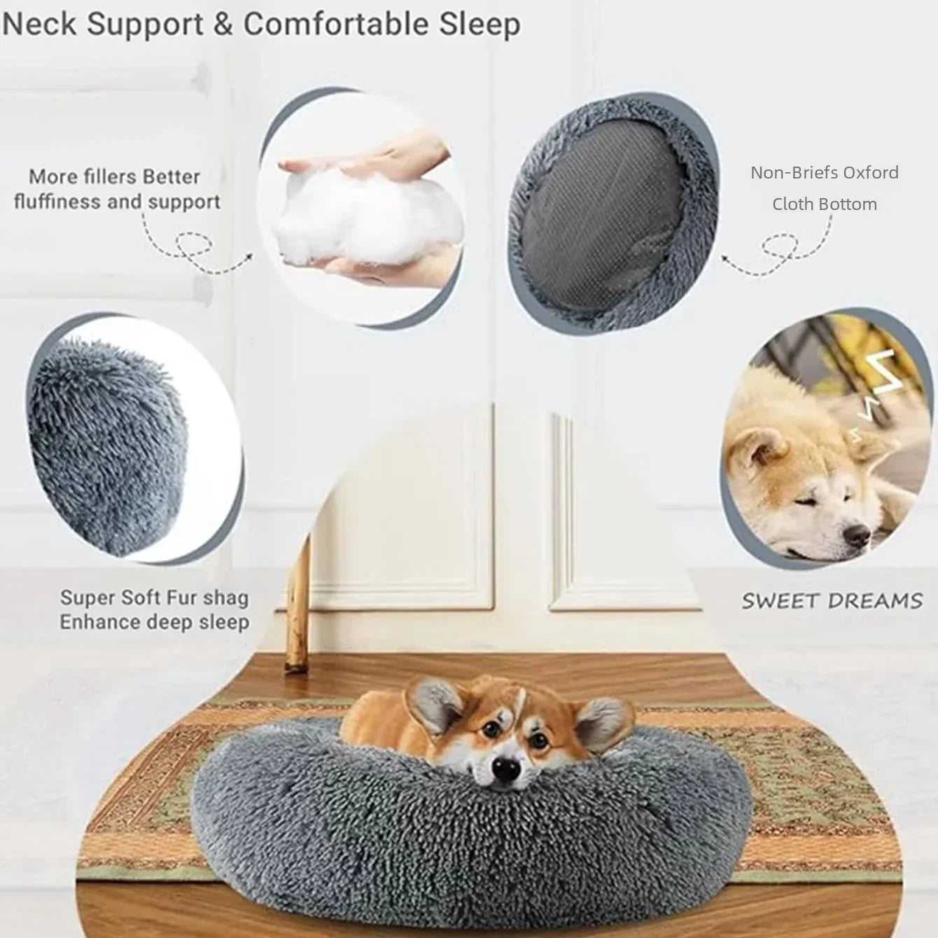 Ultra Plush Round Dog Bed – Cozy Pet Pillow for Dogs and Cats, Non-Slip, Machine Washable, Perfect for All Sizes
