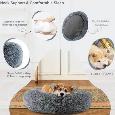 Ultra Plush Round Dog Bed – Cozy Pet Pillow for Dogs and Cats, Non-Slip, Machine Washable, Perfect for All Sizes