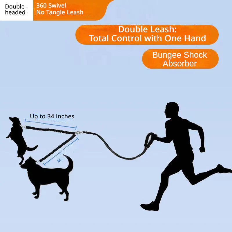 Tangle-Free Dual Dog Leash with Bungee – Shock Absorbing, No-Pull Design – Walk Two Dogs, Tangle-Free!