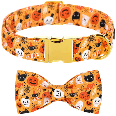 Pawsome Halloween Collar with Bowtie and Coordinating Options - Mix, Match & Strut in Style! 🎃 XXS, XS, S, M, L, XL