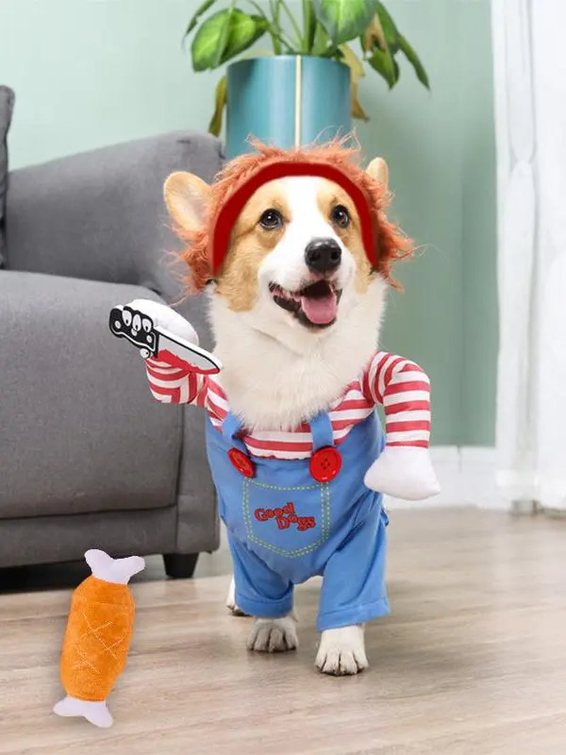 1 Set Funny Cool Cute Halloween Costumes with Dog Teething Toy for Small & Medium and Large Dogs, Dogs Cosplay Costume, Trendy Matching Novelty Halloween Decorations Pet Clothes & Toy Set, Funky Dogs Costumes Pet Apparels for Halloween Party